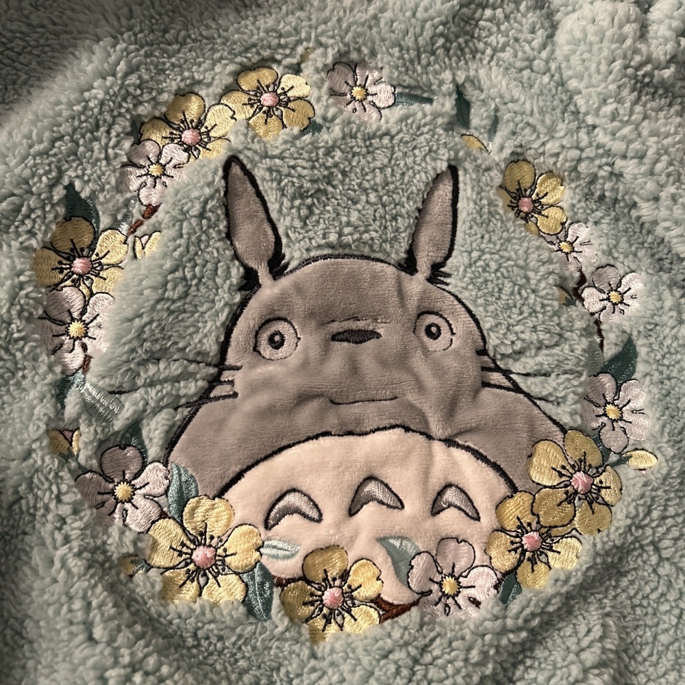 Totoro Studio Ghibli My Neighbor Floral Sherpa Lounge Top Cropped Mint Green Nwt